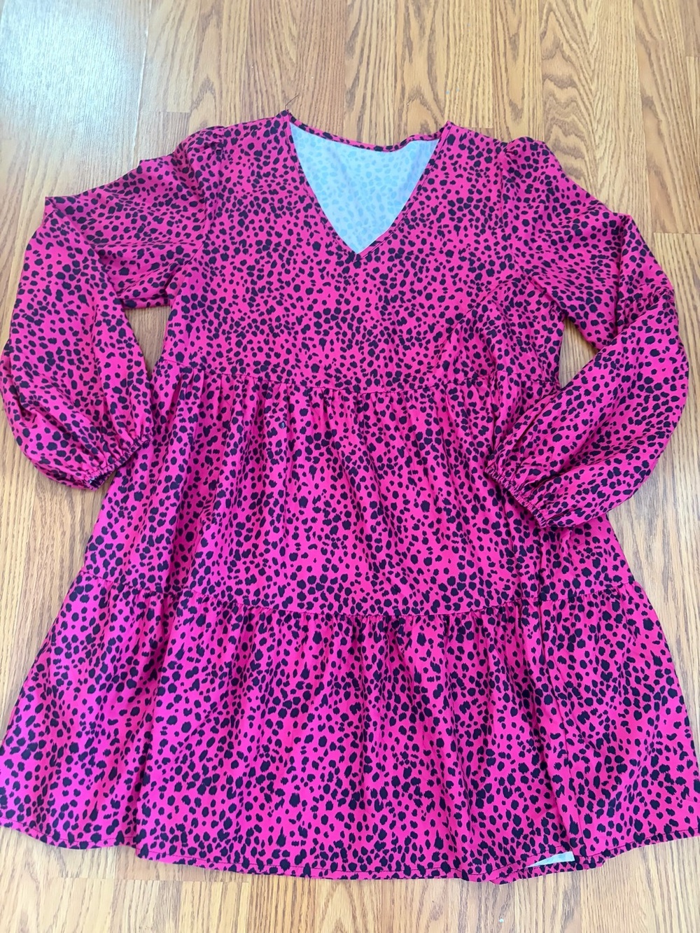 SHEIN Hot Pink Leopard Print V-Neck Tiered Mini Dress - Picture 2 of 6